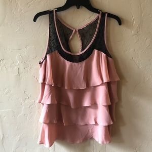 Pink Ruffled Top with Lace Detail